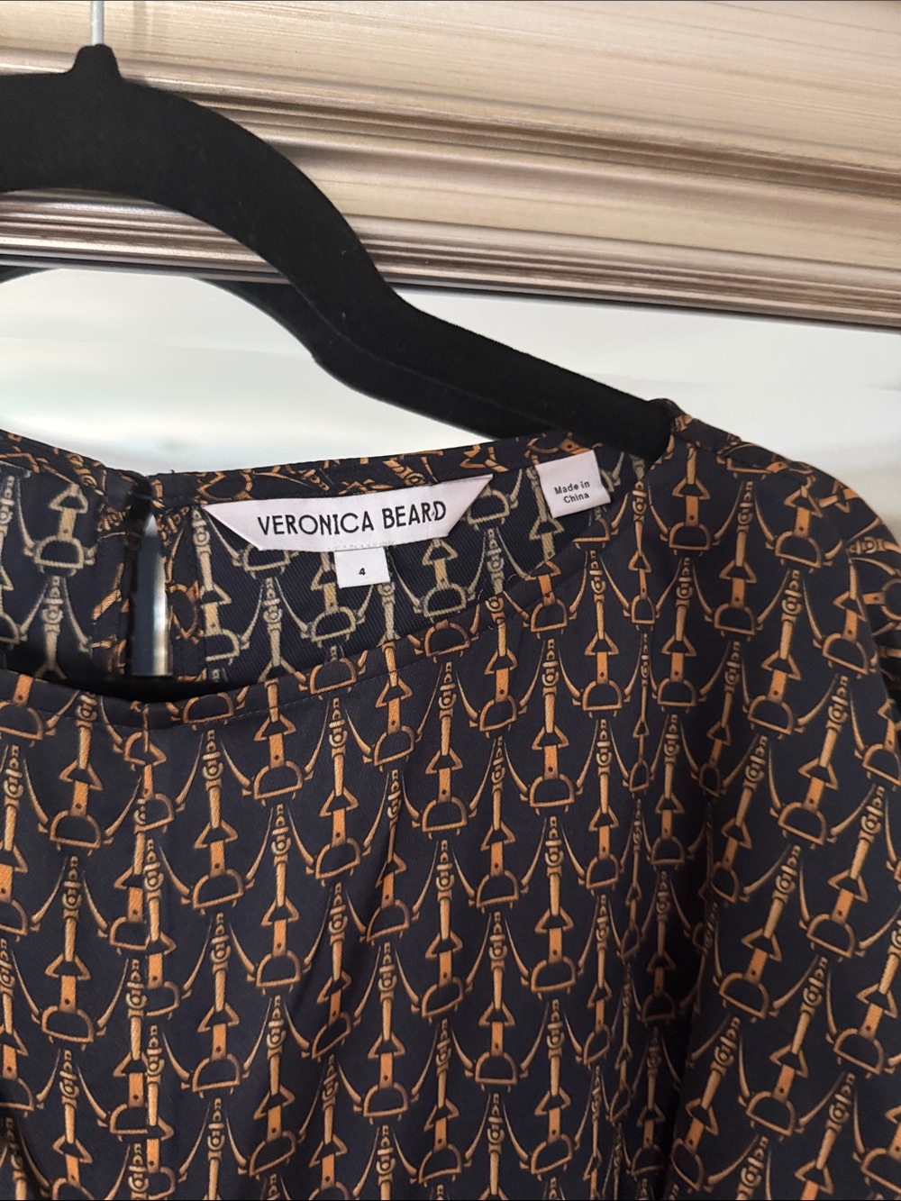 Veronica Beard Black and Gold Printed Long-Sleeve Midi Dress - Picture 2 of 4